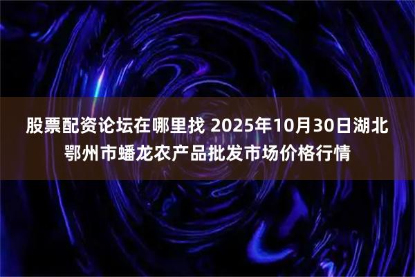 股票配资论坛在哪里找 2025年10月30日湖北鄂州市蟠龙农产品批发市场价格行情