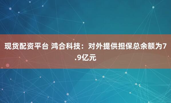 现货配资平台 鸿合科技：对外提供担保总余额为7.9亿元